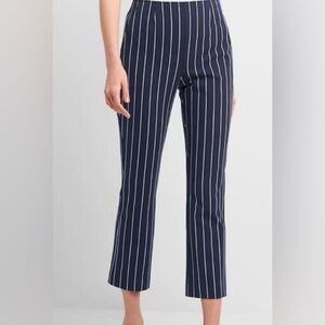 Gap Navy Blue Stripe High Rise Crop Flare Ankle Pants trouser Stretch 00 XS